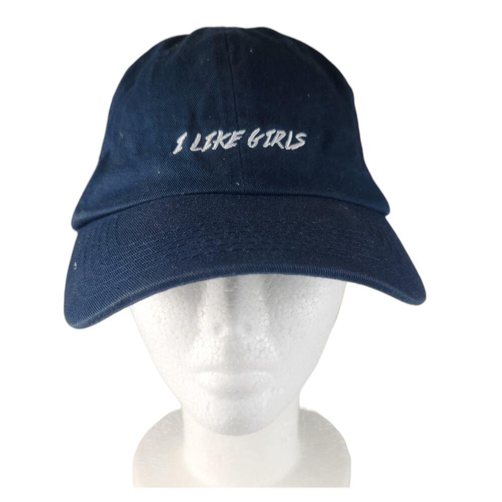 I Like Girls Embroidered Strapback Hat Cap Navy Blue Straight Gay Lesbian Cotton
